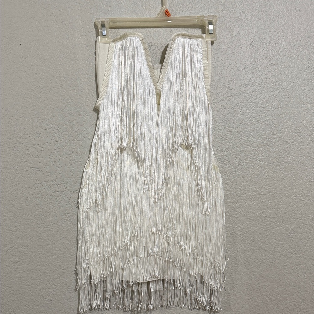 Elegant White Fringe Mini Dress